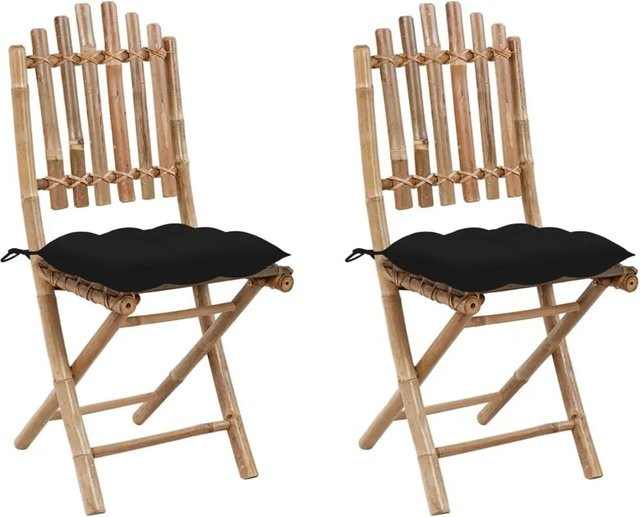 Furnicato 2er Set Klappbare Gartenstühle aus Bambus mit Kissen in Schwarz, B/T/H: 50 x 42 x 92 cm - Bild 1
