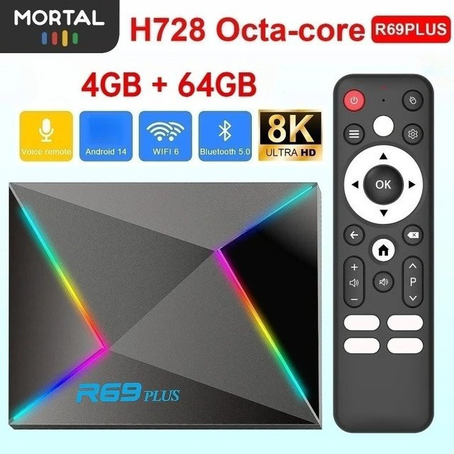 LEEDOAR R69 Plus Android 14 TV-Box mit Sprachsteuerung, 8K Ultra HD, Allwinner H728 Octa-Core, 1000M LAN, WiFi 6 und Bluetooth 5.0 Media Player Set-Top-Box - Bild 1
