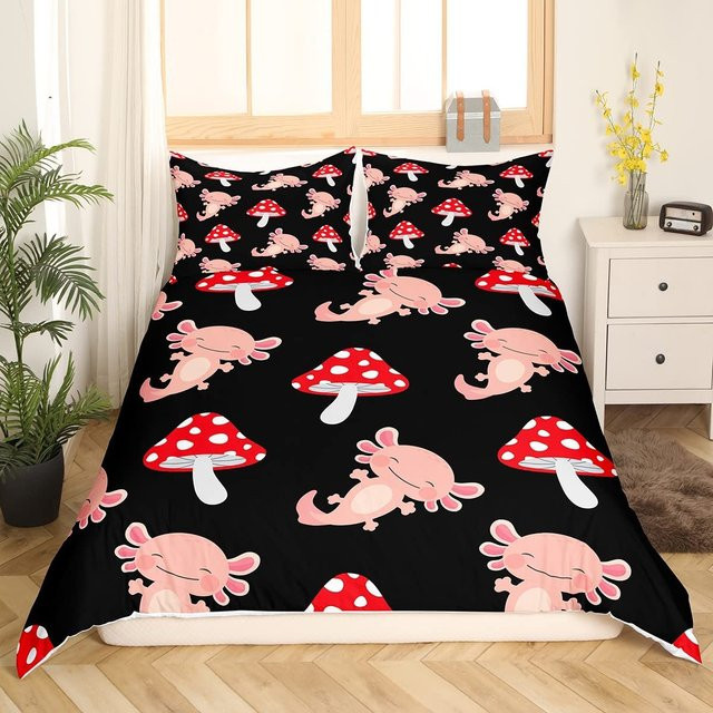 Axolotl Bettwäsche-Set von Binchi Outdoor Product mit Motiv für Kinder, Material Mikrofaser, Farbe Schwarz, B/H: 228 x 228 cm - Bild 1
