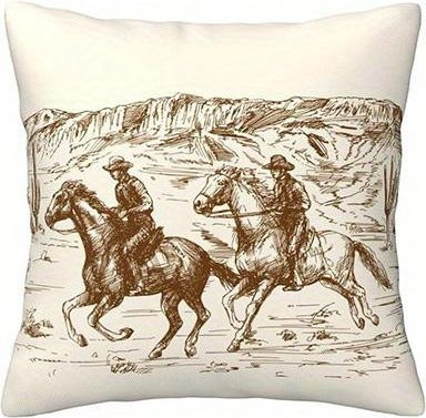 JMG Clothing Kissenbezug Western Design mit Cowboys und Pferden, Farbe Beige, B/H: 45 x 45 cm - Bild 1