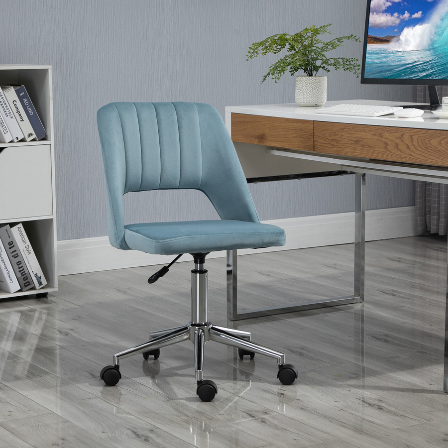 Vinsetto Drehstuhl aus Samt in Blau, ergonomischer Bürostuhl mit Höhenverstellung und Rollen für Wohnzimmer und Home Office - Bild 2
