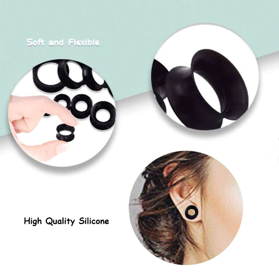 Ohrringe Silikon, Tunnel-Ohr-Expander-Stecker, Schwarz-Weiß, Unisex, 3 mm–38 mm - Bild 2