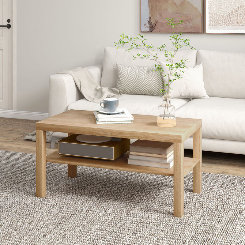HOMCOM Rechteckiger Couchtisch aus Holz in Braun mit großem Ablagefach, moderner Kaffeetisch für Wohnzimmer und Büro, B/T/H: 90 x 45 x 44,5 cm - Bild 2