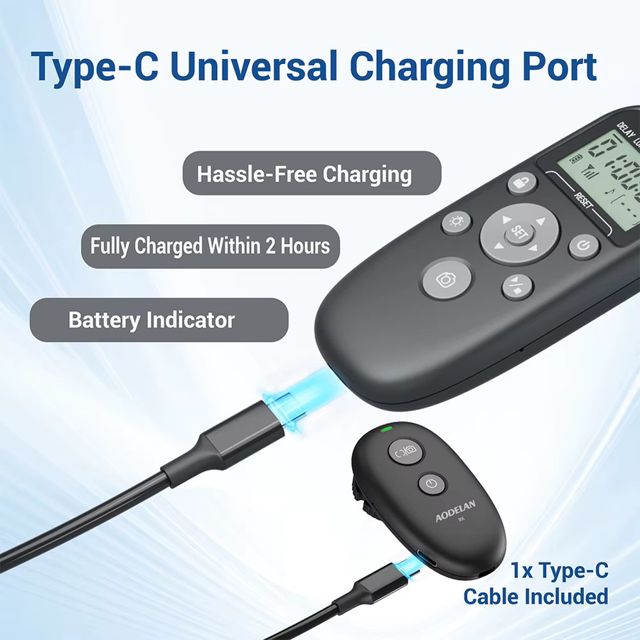 AODELAN Kabelloser Fernauslöser mit USB-C-Ladung, Timer und Intervallometer für Sony E Kameras, Schwarz - Bild 2