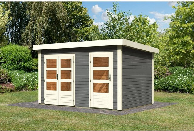 Karibu Gartenhaus Vännersborg 1 in Terragrau mit Flachdach und modernem Design, B: 366 cm, T: 246 cm, H: 227 cm - Bild 1