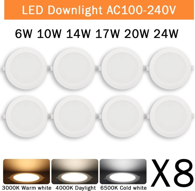 8er-Pack Gatetop LED-Einbau-Downlights, runde LED-Panel-Leuchten in Weiß, modern für die Innenbeleuchtung - Bild 1