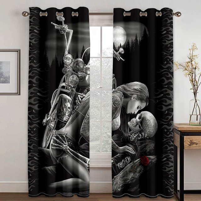 Yiran Furniture Vorhangset Skelett Schönheit Design in Schwarz, 2er-Set, semi-transparent, Breite: 140 cm, Höhe: 160 cm - Bild 1