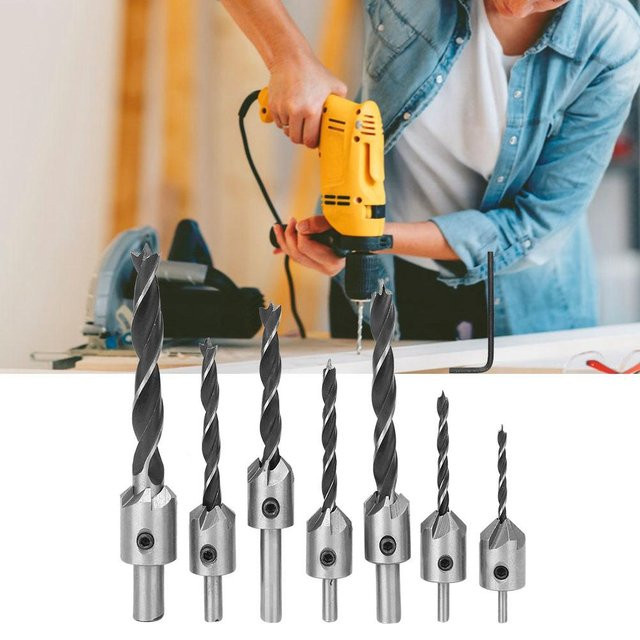 7er Set Painter Senkbohrer aus Stahl mit 5 Nuten und Sechskantschlüssel, Farbe: Silber - Bild 1