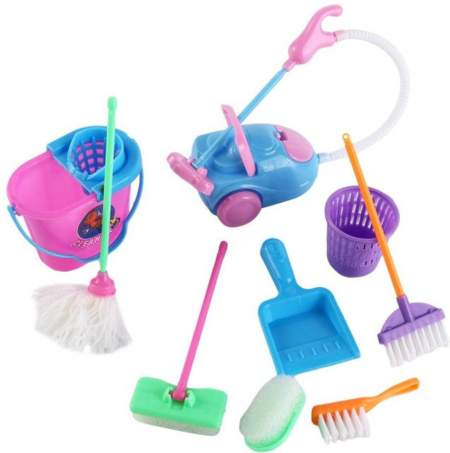 Binchi Puppenhausmöbel Haushaltsreinigungswerkzeuge, 9-teiliges Set, pink - Bild 1