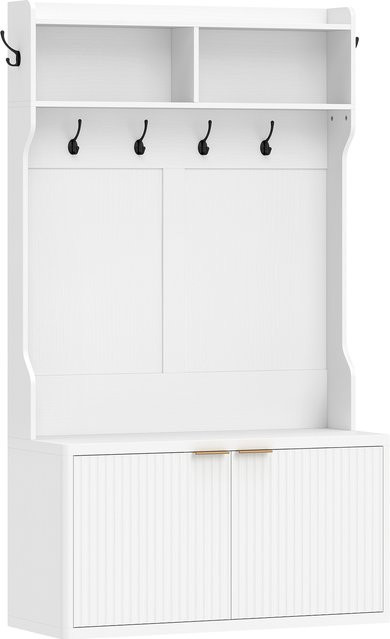 Aosom Garderobe mit Schuhaufbewahrung und 6 Haken in Weiß, moderner Flurtreer mit 2 Türen und offenen Regalen, B/T/H: 100 x 38 x 172 cm - Bild 1