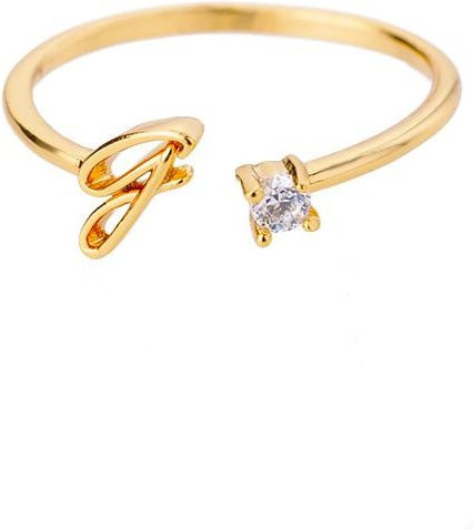 Initialring Edelstahl, Gold, Zirkonia, Damen - Bild 1
