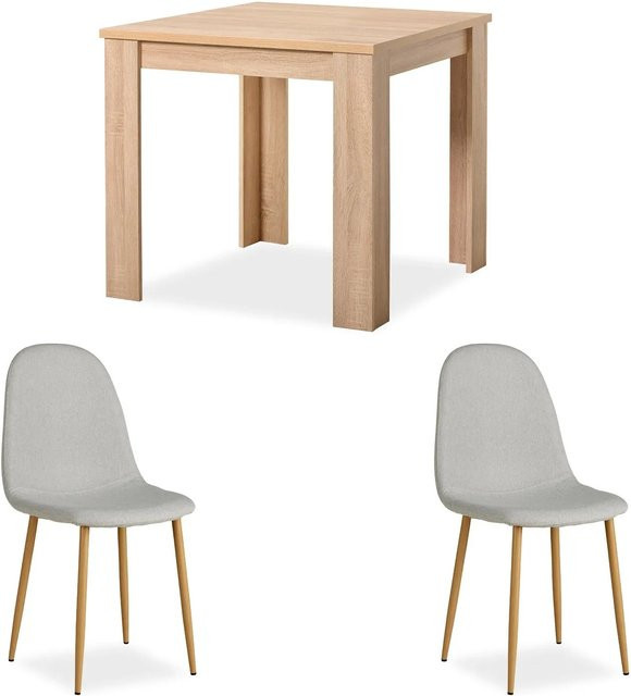 Homestyle4u Essgruppe im skandinavischen Design mit Tisch und 2 Polsterstühlen in Beige Natur und Grau - Bild 1