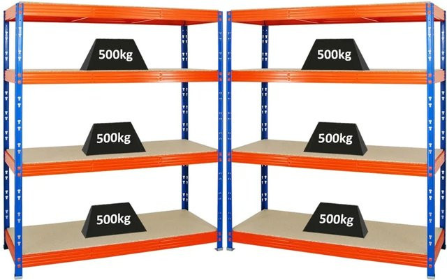 PROREGAL Rhino Schwerlastregal Set aus 2 Stück, Blau-Orange, 4 verstellbare Ebenen mit MDF-Holzplatten, H x B x T: 180 x 160 x 60 cm - Bild 1