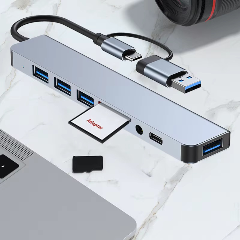 Kebidumei 8-in-2 USB-C Hub Dockingstation mit USB 3.0, 5 Gbit/s Hochgeschwindigkeitsübertragung, USB OTG Adapter in Silber für MacBook Pro - Bild 4