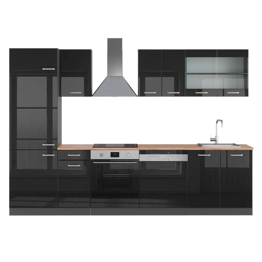 Vicco R-Line Küchenzeile Schwarz Hochglanz und Anthrazit mit Eiche Optik, Breite: 300 cm - Bild 2