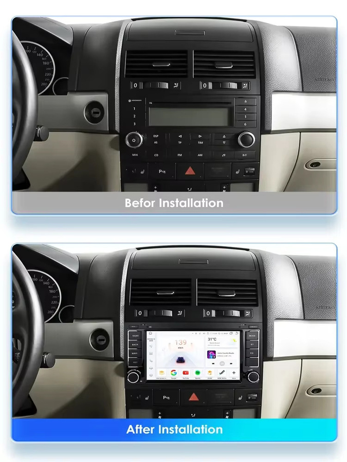 OSSURET 7 Zoll 2DIN Android Auto Autoradio für Volkswagen VW Touareg T5 Multivan Transporter 2004-2009 mit 4G Wifi und Carpay in Schwarz - Bild 3
