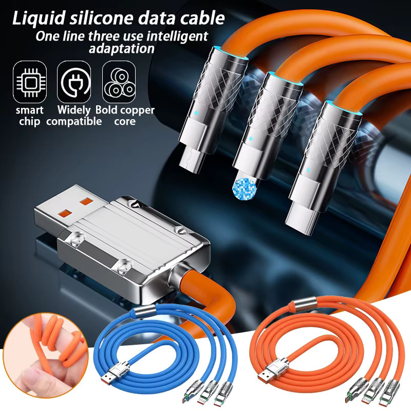 3-in-1 Schnellladekabel 120W mit 1,2m Länge für iPhone, Android, Huawei, Tablet und Laptop in Orange - Bild 4