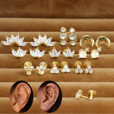 Yuedane Ohrstecker Edelstahl, Opal, Zirkonia, Gold, Unisex