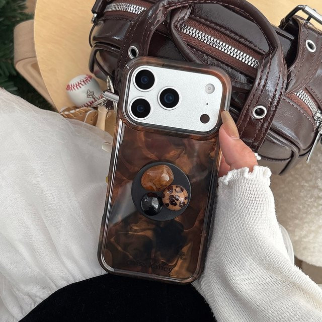 Apple iPhone Handyhülle mit 3D Edelstein Ständer im Vintage Bernstein Leopard Print für iPhone 17 16 15 14 13 Pro Max in Braun - Bild 1