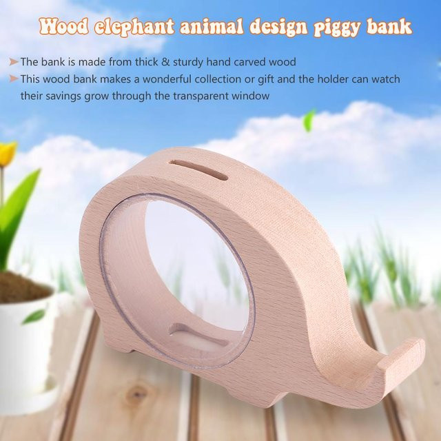 CosyHome Sparschwein Elefantenform aus Holz in Beige als Dekoration für Kinder - Bild 1