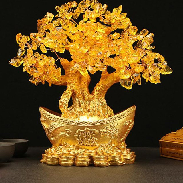 Goldener Glücksgeldbaum mit Schmetterlingen als Tischdekoration für dein Heim oder Büro - Bild 1