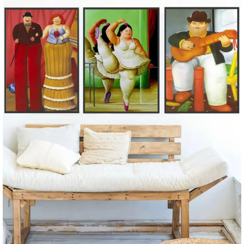 Abstraktes Leinwandgemälde von Fernando Botero als nordische Wandkunst mit einer Cartoon-Tänzerin in Mehrfarben - Bild 3