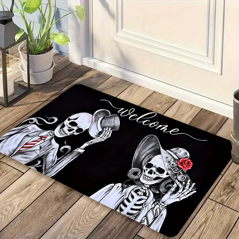 VIKAMA Halloween Teppich mit Schädel-Design, weiche Fußmatte für Wohnzimmer, Schlafzimmer oder Outdoor, Farbe: Schwarz, B/T: 60 x 40 cm - Bild 2