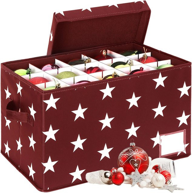 Relaxdays Weihnachtskugel Aufbewahrungsbox in Rot mit Griffen und Etikettenhalter, B/T/H: 42,5 x 26,5 x 26,0 cm - Bild 1