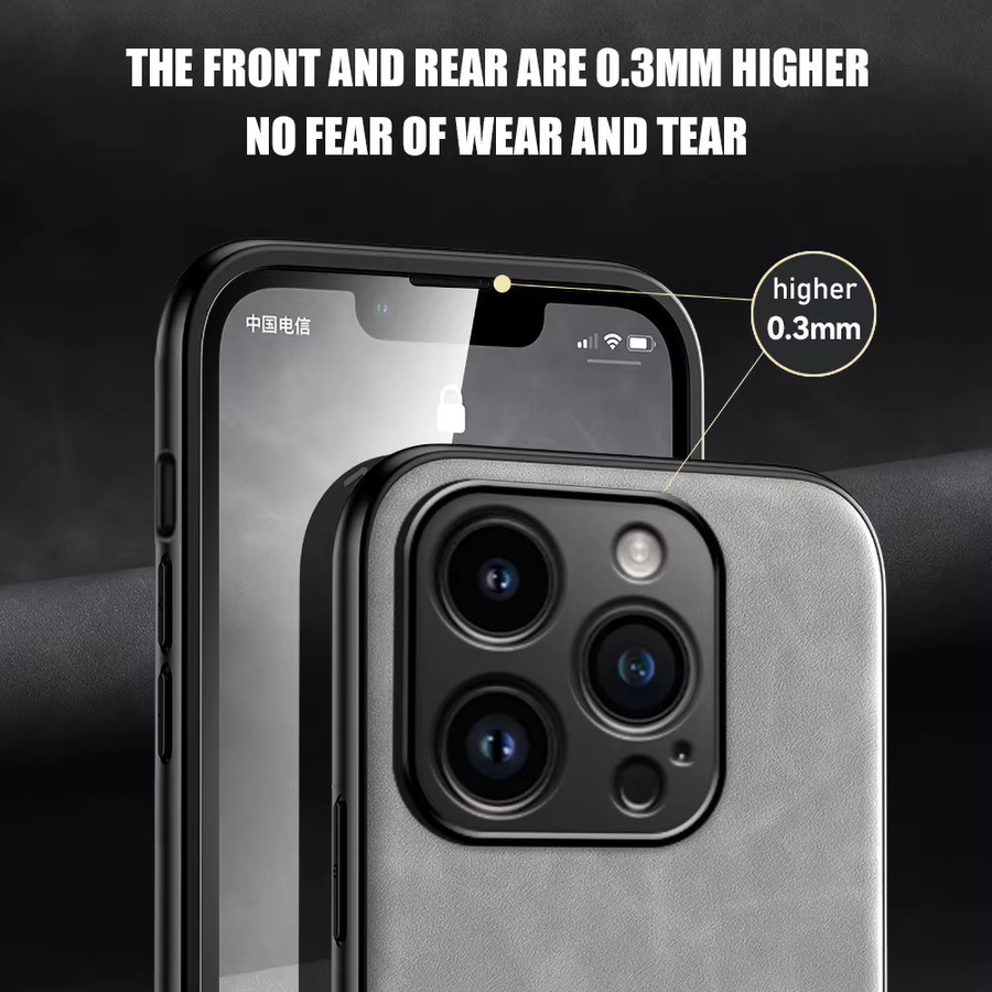 Luxuriöse Lederhülle für Apple iPhone kompatibel mit iPhone 17 Pro Max 16 15 14 13 12 11 Plus in Grau mit Metallplatte für Magnet-Autohalterungen - Bild 4