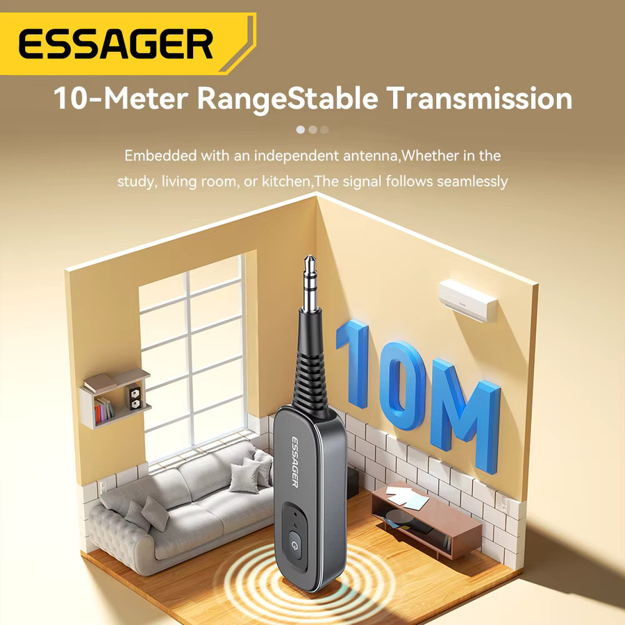 Essager Bluetooth 5.1 Audio Receiver und Sender mit Mikrofon, 3,5 mm AUX Stereo Musik Wireless Adapter in Schwarz - Bild 5