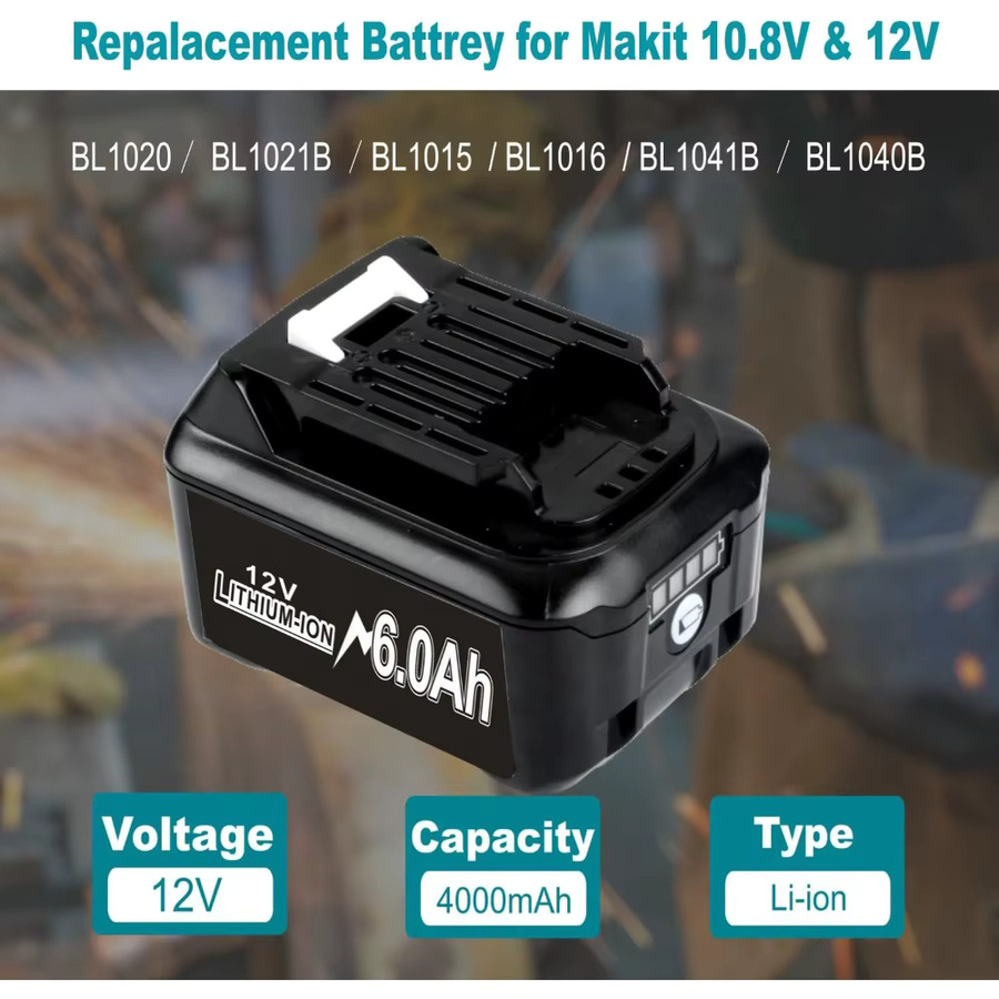Aleaivy Li-Ion-Akku 10,8 V 12 V 6 Ah für Makita CXT Slide Style BL1040 BL1040B BL1015 BL1020B BL1020 BL1016 - Bild 1