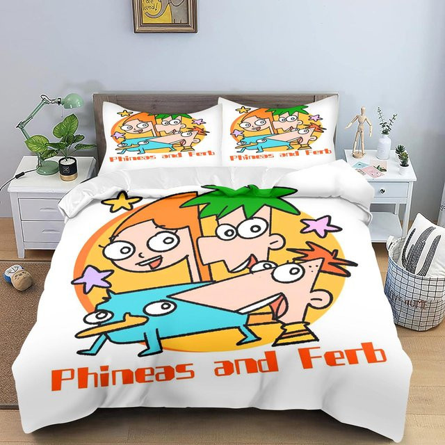 Phineas und Ferb Bettwäsche Set aus Polyester mit Duvetbezug und Kissenbezug von Yiran Home, Mehrfarbig, Breite: 135 cm, Länge: 200 cm - Bild 1