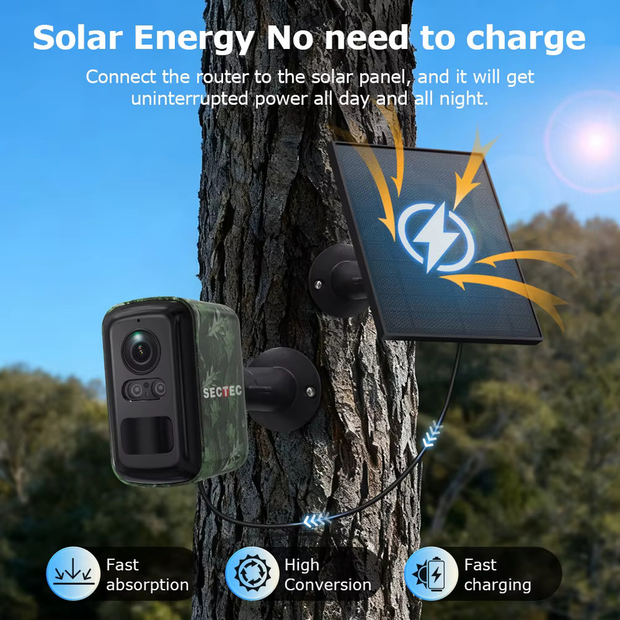 Sectec 5MP Mini Solar 4G Kamera für die Außenüberwachung in Camouflage mit WiFi, PIR-Erkennung und Auto-Tracking via UBox App - Bild 2
