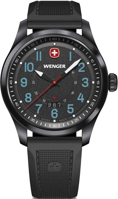 Wenger Herrenuhr Terragraph, Quarz, Edelstahl, 43 mm, Leder, Schwarz, 10 ATM - Bild 1
