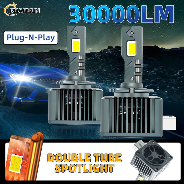 Roadsun Turbo D1S D2S D3S D4S LED-Scheinwerferlampen Set, 2 Stück, Weiß, 6000 K, 30000 LM, 120 W - Bild 1