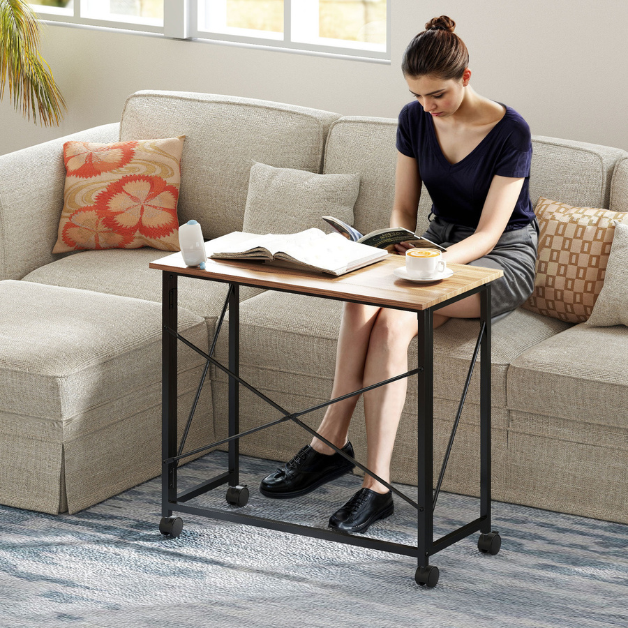 HOMCOM Klappschreibtisch mit Rollen in Eiche, platzsparender Computertisch für das Home Office, Breite: 80 cm - Bild 2