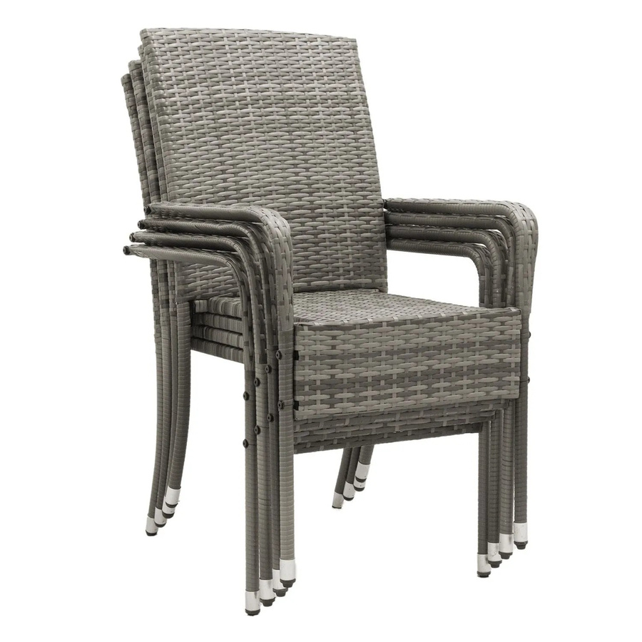 Juskys Polyrattan Gartenstühle Yoro 4er Set stapelbar mit Armlehnen Grau-meliert - Bild 3