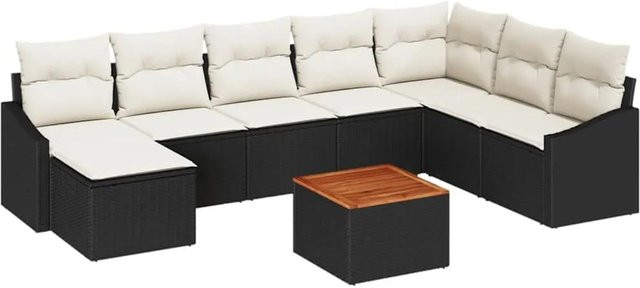 vidaXL Garten-Sofa-Set 9-teilig aus Polyrattan in Schwarz-Weiß mit L-Form und Stauraum - Bild 1