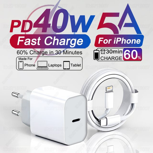 QWQ 40 W USB-C Schnellladegerät für iPhone in Weiß mit PD-Unterstützung für iPhone 16 15 14 13 12 11 Pro Max und weitere Modelle - Bild 1