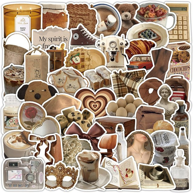 54 Stück braune Aufkleber im INS-Stil für Tagebuch und Scrapbook von Papery Pop Store - Bild 1