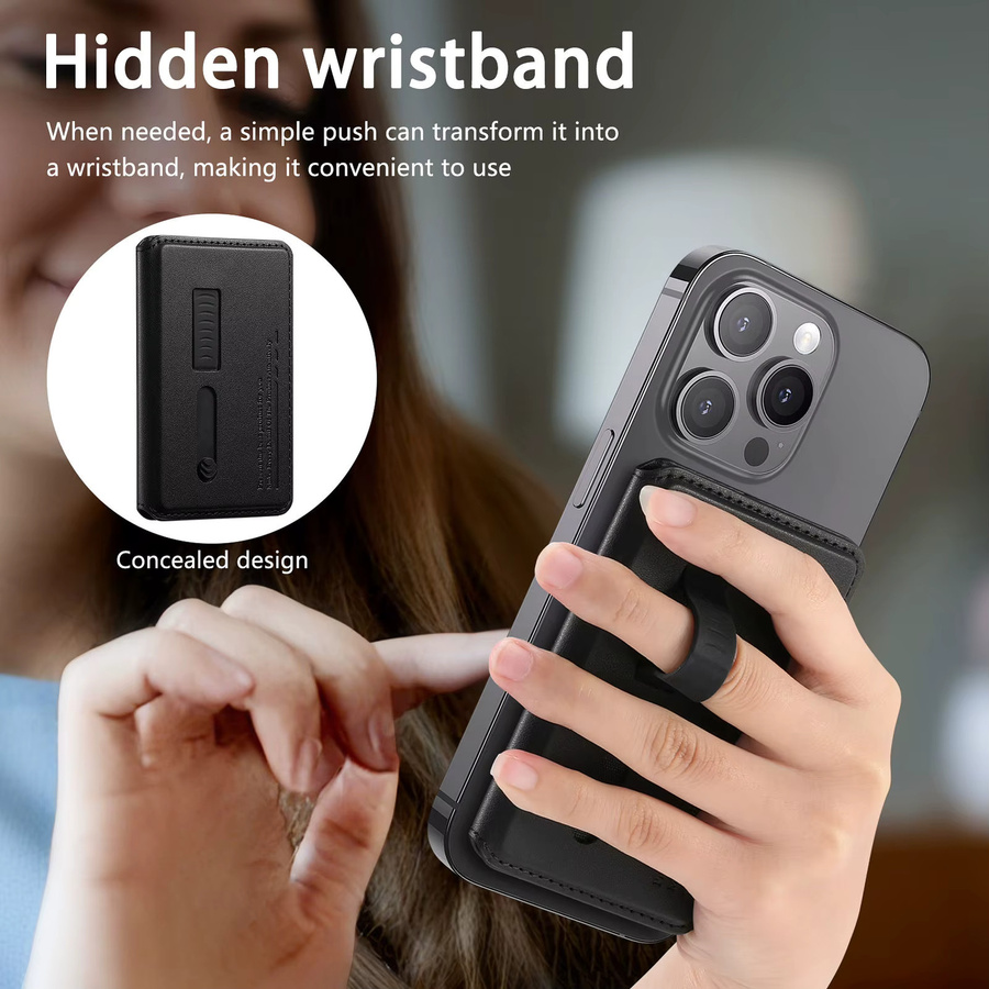 Magnetische Leder-Geldbörse mit integriertem Ständer und Kartenhalter für MagSafe kompatible iPhones in Schwarz, Grau oder Braun - Bild 4