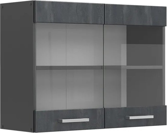 Vicco R-Line Küchen-Hängeglasschrank mit Glastüren in Schwarz Anthrazit Beton, B/T/H: 80 x 31 x 60 cm - Bild 2