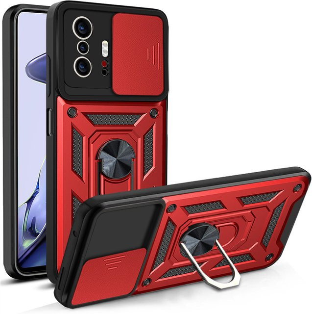 Magnetische Schutzhülle für Xiaomi 11T und 11T Pro mit Kamera-Objektivschutz und Halterung-Ring in Gold und Rot - Bild 1