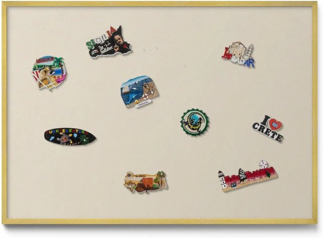 Tulup Magnettafel aus Metall für Souvenirs in Hellbeige mit Goldrahmen, Breite: 100 cm, Höhe: 70 cm - Bild 1