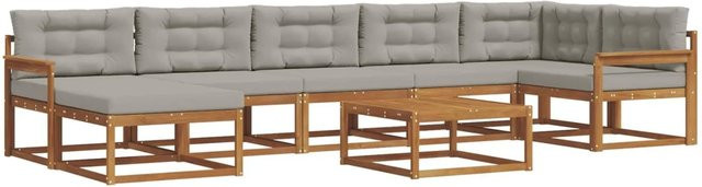 vidaXL Outdoor-Sofagarnitur in L-Form aus massivem Akazienholz mit 8 grauen Kissen aus UV-beständigem Polyester - Bild 1