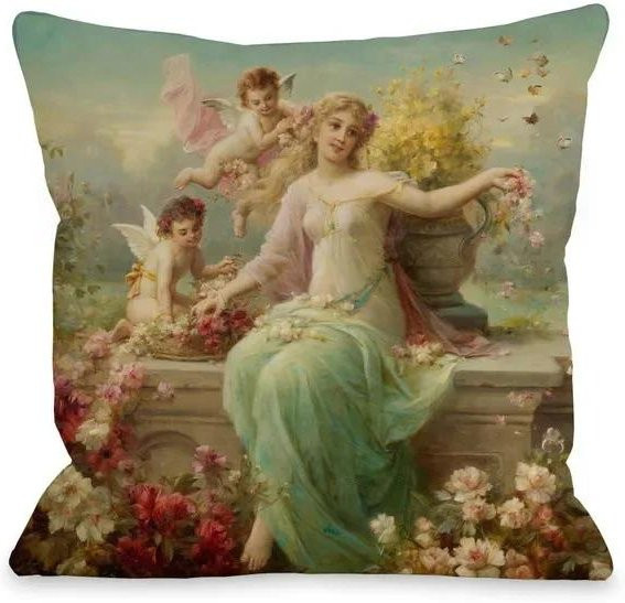 Kissenbezug mit Ölgemälde Schönheitsdamen und Engel Porträt aus Peach Skin Plüsch für dein Wohnzimmer Sofa, B/B: 18 x 18 cm - Bild 1