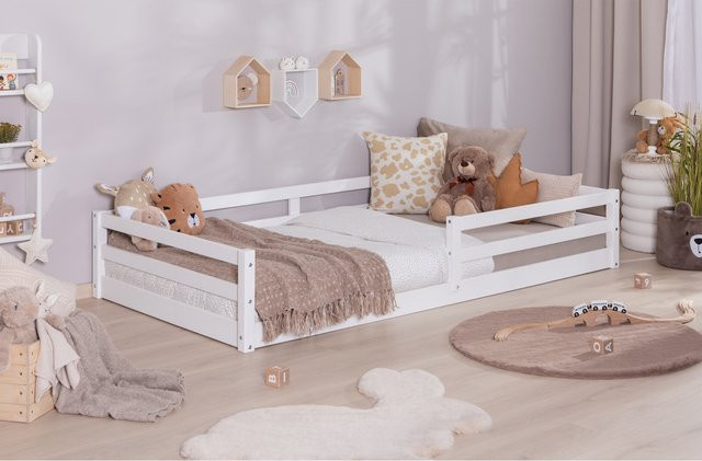TiCAA Bodenbett Neo Kinderbett aus Kiefernholz in Weiß im skandinavischen Design - Bild 1