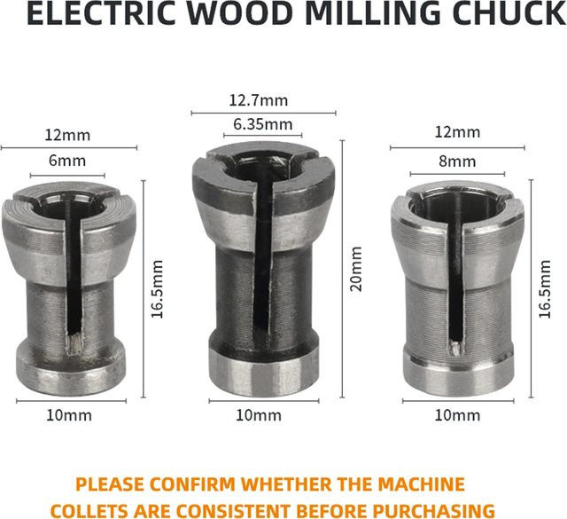 Vibratite Spannzangen-Set in Silber, 8 Stück für elektrische Fräsmaschinen und Gravurmaschinen, Durchmesser: 6 mm, 6,35 mm und 8 mm - Bild 1