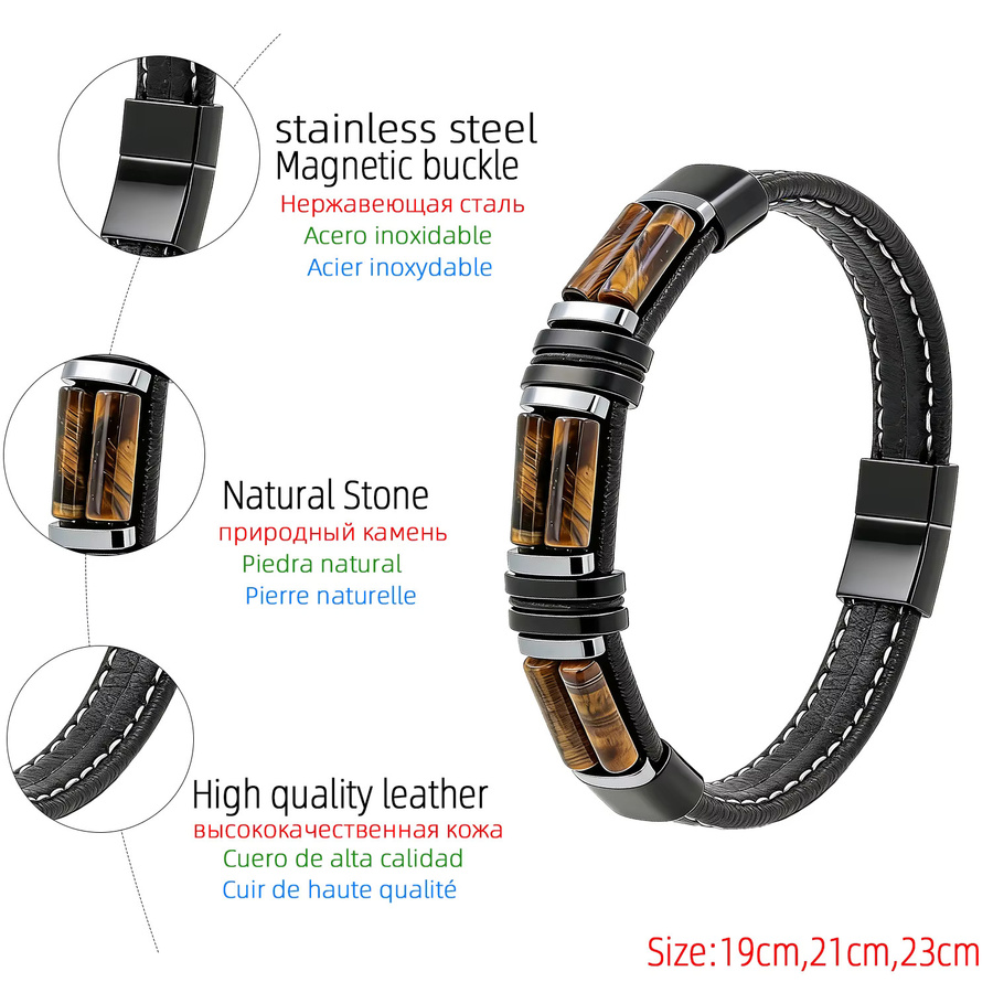 YAN MIN TRADE Armband Edelstahl, Naturstein, Schwarz, Herren - Bild 2