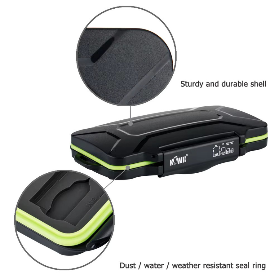 KIWIFOTOS Wasserdichtes Speicher Karten Etui in Schwarz mit USB 3.0 Kartenleser für SD, SDHC, SDXC, Micro SD, TF und SIM Karten - Bild 3